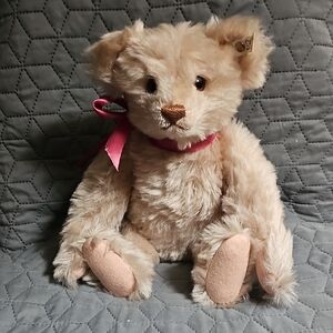 Plush Tan Teddy Bear with Pink Bow